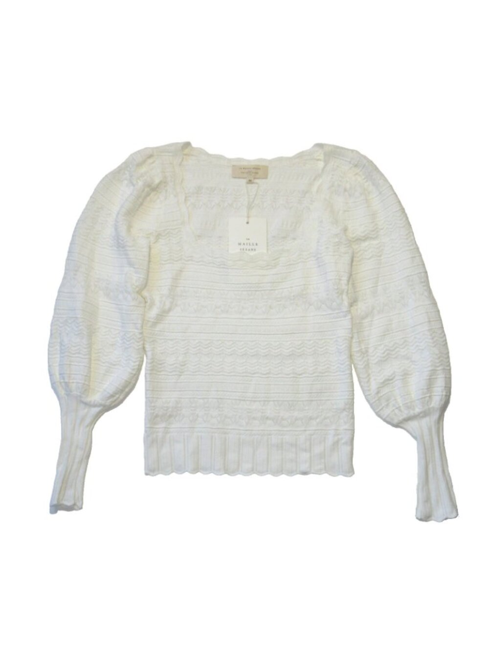 NWT La Maille Sezane Ronnie in Ecru Textured Pointelle Knit Sweater Top XS - Picture 4 of 13